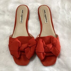 Karl Lagerfeld Paris Bow Sandals Red NO SIZE TAG MEASURES AROUND 10.5 to 11